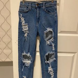 Vibrant High Waisted Ripped Dark Wash Jeans